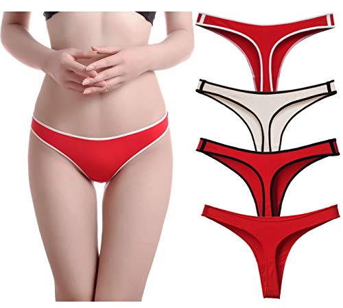 Femaroly 4 Pack Mujeres Sexy Tanga Algodón Panty Corte Bajo G-Strings Ropa Interior Sin Costura