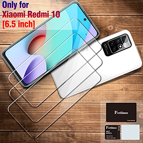 Ferilinso Protector de Pantalla Diseñado para Xiaomi Redmi 10, 3 Piezas HD Cristal Templado con 2 Piezas Protector de Lente de cámara, Funda Amistoso, Dureza 9H, Sin Burbujas