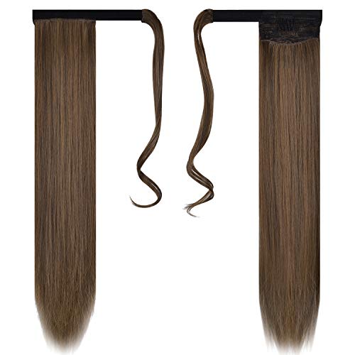 FESHFEN Cola de Caballo Extensiones Postizos de pelo fibras sintéticas de cabello pelo liso largo 60cm, 125g