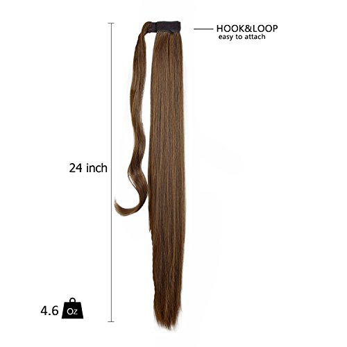 FESHFEN Cola de Caballo Extensiones Postizos de pelo fibras sintéticas de cabello pelo liso largo 60cm, 125g