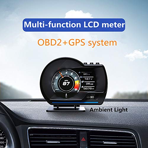 Fesjoy Indicador inteligente OBD + GPS,Pantalla HUD para automóvil, OBDⅡ + GPS Medidor inteligente Velocímetro de alta definición Herramienta de diagnóstico del automóvil Eliminación de código de