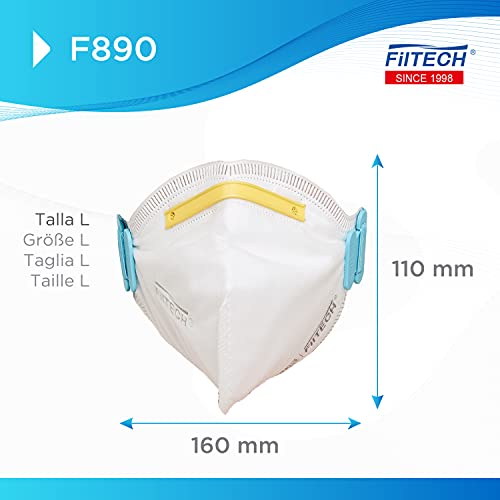 Filtech Mascarillas FFP3 F890 | CALIDAD HOSPITALARIA | Certificado Europeo CE 2163 | Homologada | 6 Capas de protección | >99% Filtración | NR Desechables | Blancas (x10 L)