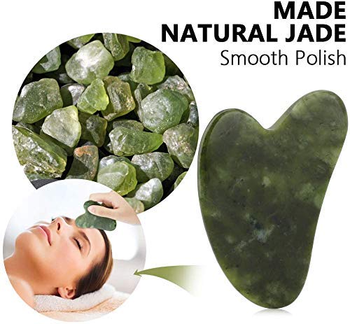 FINEVERNEK Rodillo De Jade, Facial Masaje Piedra Gua Sha Jade,Jade Roller Facial, Masajeador Roller Tools Anti Aging, Jade Roller Facial, Gua Sha para Cara, Cuerpo, Ojos, Cuello (2pcs)