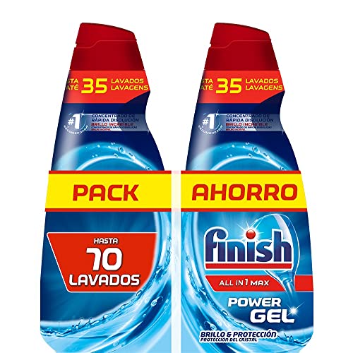 Finish All in 1 Max Power Gel Brillo&Protección, Detergente Gel para el Lavavajilla, 2 unidades - Total 70 lavados