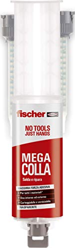 Fischer Mega Cola NTJH 25 ml, epoxi bicomponente extrafuerte de secado rápido, hasta 170 kg, fija y repara, ideal para piezas de plástico, mármol, metal, madera, 2 mezcladores, 552153