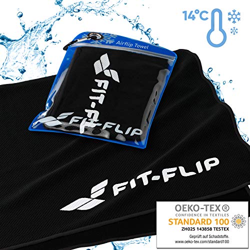 Fit-Flip Toalla de enfriamiento 100x30cm, Toalla de Deporte refrescante, Toalla fría, Airflip Cooling Towel, Toalla de Microfibra – Color: Negro, tamaño: 100x30cm