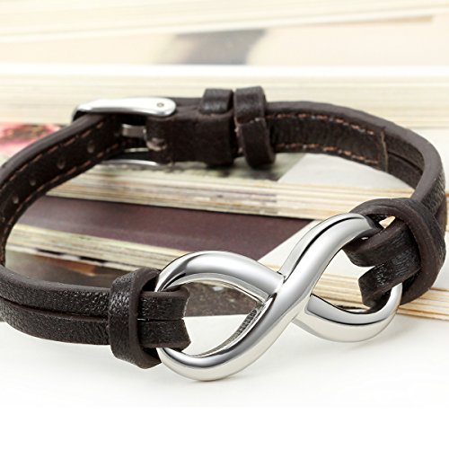 Flongo Pulsera de Cuero Hombre Mujer Pulsera Hombre Mujer Brazalete de Diseño Elegante, Ajustable de Uso a Diario Regalo Original para San Valentín