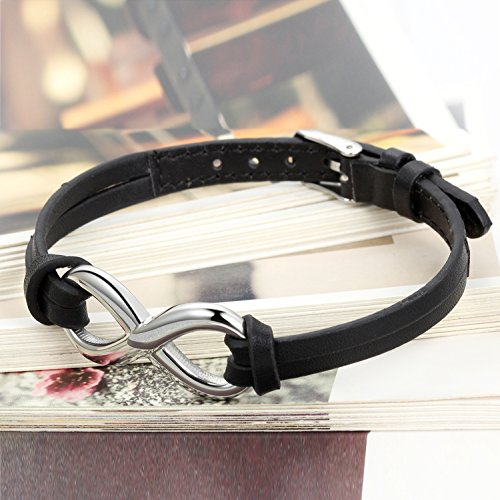 Flongo Pulsera de Cuero Hombre Mujer, Pulsera para Hombre, Pulsera Infinito de Hombre, Diseño Elegante Brazalete Charms, Ajustable de Uso a Diario, 7 Colores Disponibles, Original Regalo para San Valentín