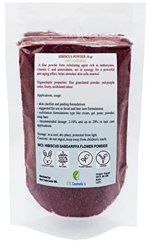 Flor de hibisco en polvo - 50 gr - uso en formulaciones para el cuidado de la piel y el cabello - 100% natural