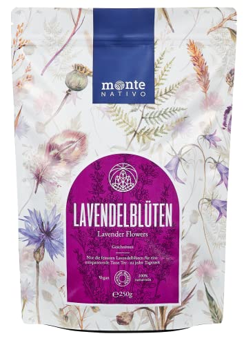 Flores de lavanda (250g) MonteNativo - Lavandа sin aditivos - Fragancia intensa - Flores para almohadas aromáticas, bolsas aromáticas y sobres - Té de lavanda - 100% puro y natural - Té o fragancia