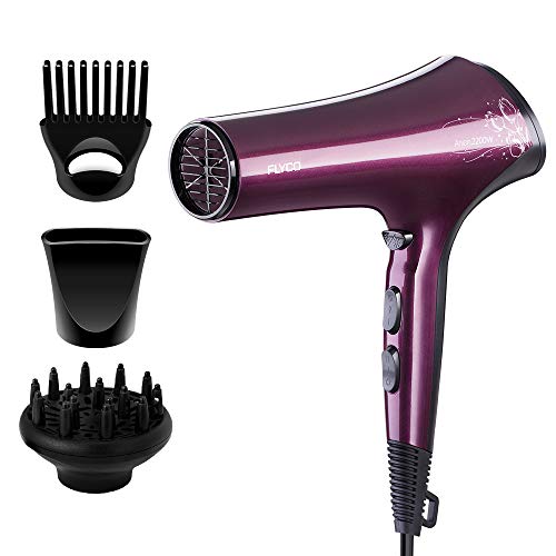 FLYCO Secador de Cabello FH6273EU, 2200W Secador profesional iónico de con 2 velocidades y 3 ajustes de temperatura, protección contra el sobrecalentamiento, Negro