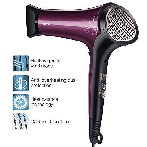 FLYCO Secador de Cabello FH6273EU, 2200W Secador profesional iónico de con 2 velocidades y 3 ajustes de temperatura, protección contra el sobrecalentamiento, Negro