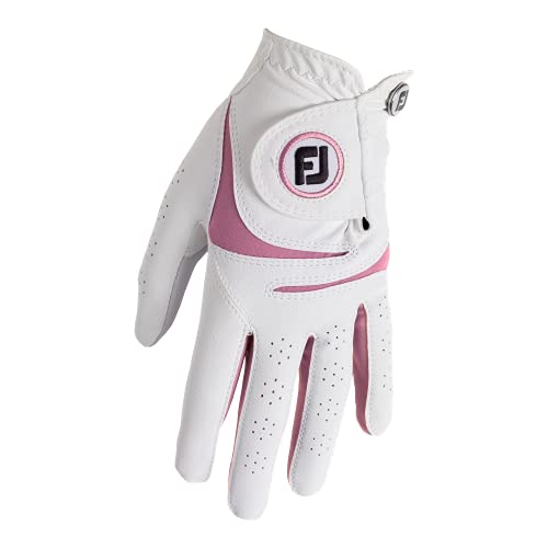 Footjoy Weathersof Guante de Golf, Mujer, Blanco/Rosa, M