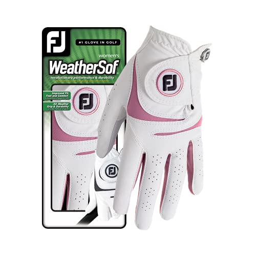 Footjoy Weathersof Guante de Golf, Mujer, Blanco/Rosa, M