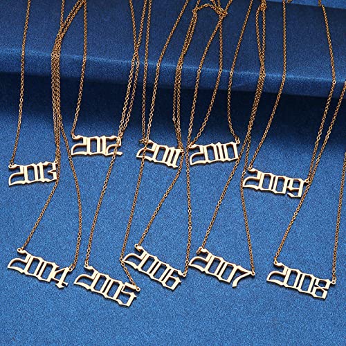 FQSCX 316L Acero inoxidable Collares de año de nacimiento Inglés antiguo   “1989-2020”   Para mujeres Hombres Regalo de cumpleaños Regalo de joyería de compromiso 2009 SilverColor