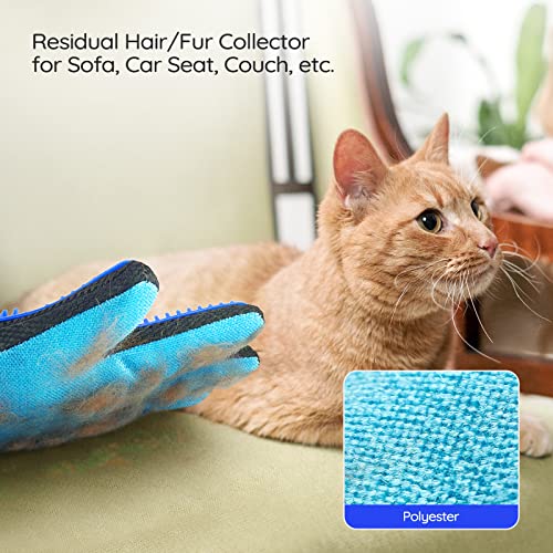 FRETOD Guante con Cepillo Mascotas de Pelo Largo y Corto, Herramienta para peinar, bañar y masajear, de Doble Cara para Eliminar el Pelo de Perros y Gatos de los Muebles, Azul