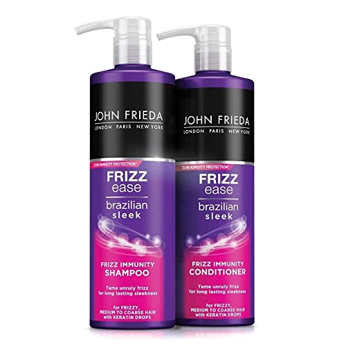 Frizz Ease - Juego de champú y acondicionador de inmunidad brasileño, elegante, 2 x 500 ml, para cabello rizado medio a grueso, con gotas de queratina para resultados elegantes y duraderos