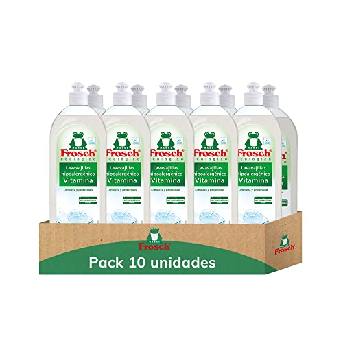 Frosch - Lavavajillas a Mano Líquido Vitaminas Ecológico, Libre de Colorantes y Perfumes, Apto para Pieles Sensibles, Hipoalergénico - Pack de 10 Unidades x 750 ml