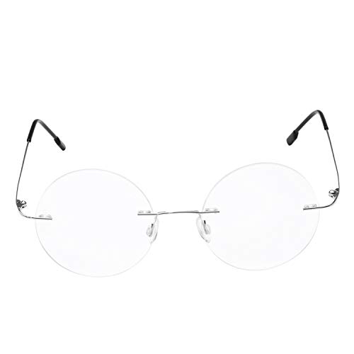 Fuisetaea Gafas de lectura redondas sin montura Gafas de lectura ligeras de titanio Hombres Mujeres +0.75 Aumento