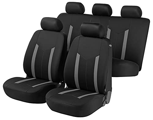 Funda de asiento para automóvil WALSER Hastings, fundas de asiento para automóvil, juego completo, 2 fundas de asiento delanteras, 1 funda de asiento trasera negra/gris 11807