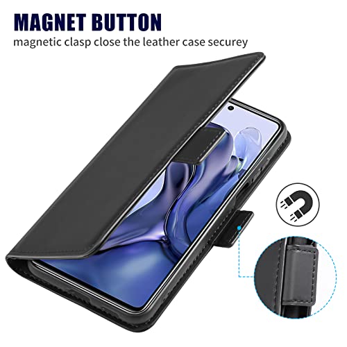 Funda para Xiaomi Mi 11T/Mi 11T Pro 5G, TuFun Premium Flip Folio Carcasa Soporte Plegable con Cierre Magnético y Ranuras para Tarjetas Carcasa Tarjetas Protección - Negro