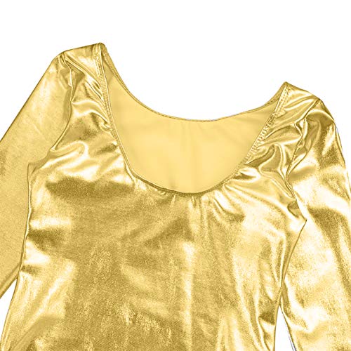 furein Maillot de Danza Ballet Gimnasia Leotardo Body Clásico Brillante Elástico para Niñas de Manga Larga Cuello Redondo (2 años, Oro)