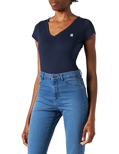 G-STAR RAW Eyben V-Neck Slim Camiseta, Mujer, Azul (Sartho Blue), S