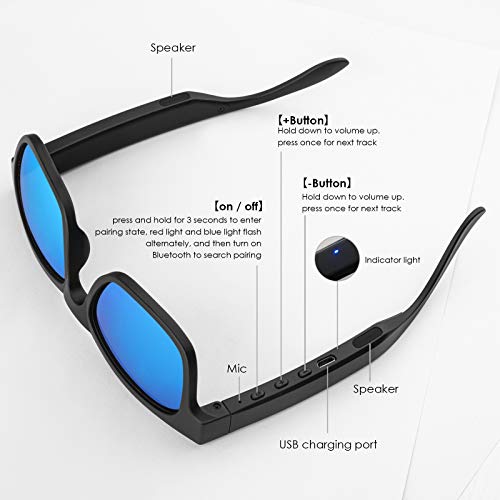 Gafas de sol inteligentes de audio polarizadas UV400 con oído abierto Bluetooth, para escuchar música, hacer llamadas de teléfono (A12Pro-Azul)