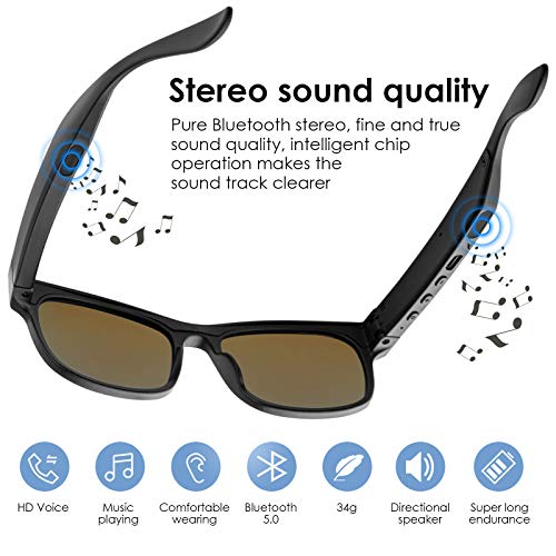 Gafas de sol inteligentes de audio polarizadas UV400 con oído abierto Bluetooth, para escuchar música, hacer llamadas de teléfono (A12Pro-Azul)