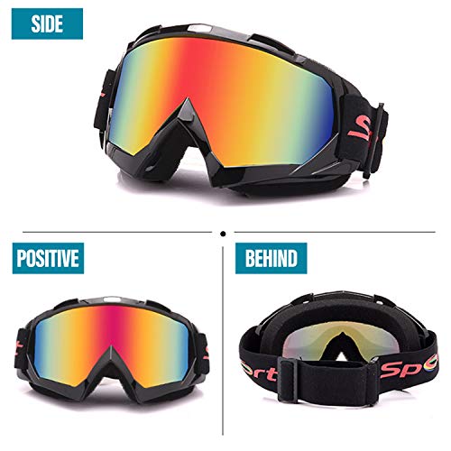 Galatée Motocross Vidrios a Prueba de Viento UV Goggle para Esquí, Patinaje, Escalada, Camping, Carreras, Gafas para el Polvo, Resistentes al Viento (Lente color - marco negro)