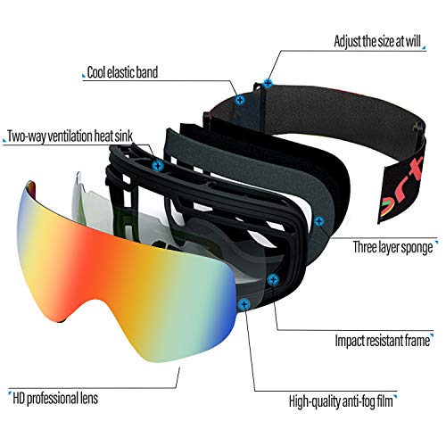 Galatée Motocross Vidrios a Prueba de Viento UV Goggle para Esquí, Patinaje, Escalada, Camping, Carreras, Gafas para el Polvo, Resistentes al Viento (Lente color - marco negro)