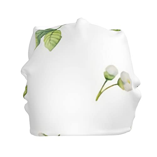 GAMSJM Gorro de punto con diseño de flores de jazmín y hojas de menta para hombres y mujeres