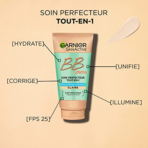 Garnier - SkinActive - BB Crème - Soin miracle perfecteur 5-en-1 - Peaux Mixtes à Grasses - Teinte Claire, 50 ml