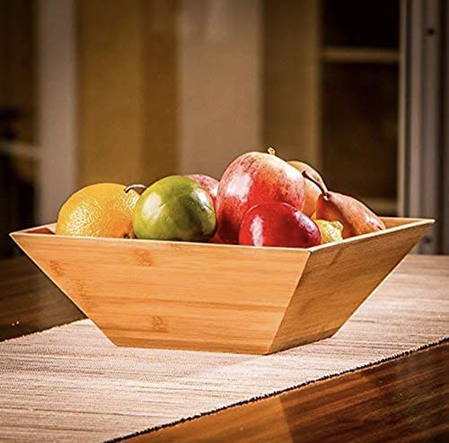 Genérico Ensaladera de Madera Bambú con Cubiertos de Regalo!! Frutero de Madera o Bol para Palomitas o Aperitivos Cuenco Decorativo de Diseño Ideal para Decorar su Hogar Capacidad de 1200ML.