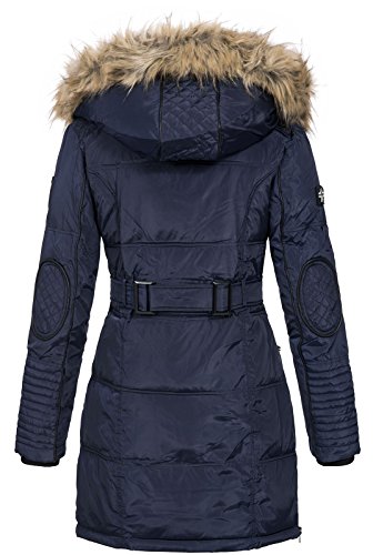 Geographical Norway BEAUTIFUL LADY - Parka cálida mujer - Abrigo grueso capucha de piel falsa - Chaqueta de invierno - Chaqueta larga con forro cálido - Regalo para mujer Moda casual (Azul marino S)