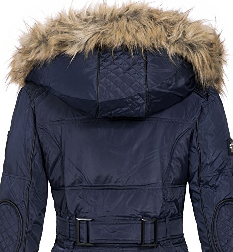 Geographical Norway BEAUTIFUL LADY - Parka cálida mujer - Abrigo grueso capucha de piel falsa - Chaqueta de invierno - Chaqueta larga con forro cálido - Regalo para mujer Moda casual (Azul marino S)