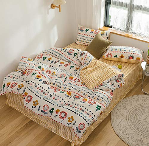 GETIYA Ropa de cama para bebé de color blanco y naranja, 100 x 135 cm, algodón, diseño de flores, funda nórdica con cremallera y funda de almohada de 40 x 60 cm