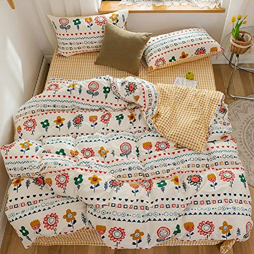 GETIYA Ropa de cama para bebé de color blanco y naranja, 100 x 135 cm, algodón, diseño de flores, funda nórdica con cremallera y funda de almohada de 40 x 60 cm