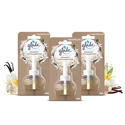 Glade Brise) - Recambio de aceite esencial eléctrico para ambientador con aceite aromático, aroma de vainilla romántico, 3 unidades (3 x 20 ml)