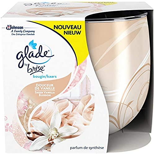 Glade by Brise Bougie Parfumée, Jusqu’à 30h de Combustion, Douceur de Vanille, 120 g-Lot de 3 Vela Aromática para Ambientar Fragancia Vainilla, Cera, Beige, 8.3x8.1x7.2 cm, 3