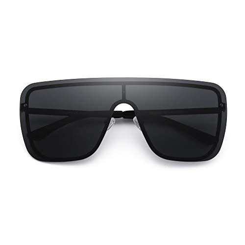 GLINDAR Gafas de Sol de Protección de Gran Tamaño Para Mujeres y Hombres Gafas Sin Montura con Parte Superior Plana Gris