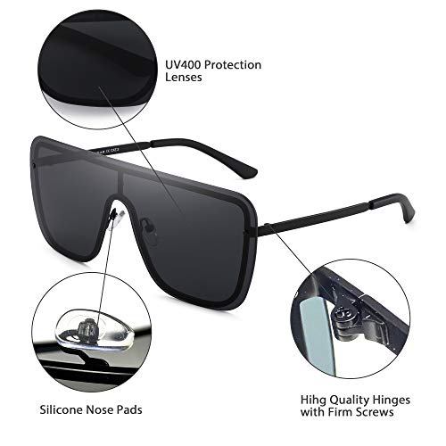 GLINDAR Gafas de Sol de Protección de Gran Tamaño Para Mujeres y Hombres Gafas Sin Montura con Parte Superior Plana Gris