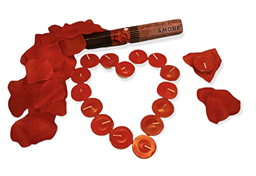 GMM Juego de amor romántico de velas, pétalos e incienso. 6 velas rojas + 43 pétalos de rosa perfumados + 20 varillas de incienso, decoración para el día de San Valentín y boda.