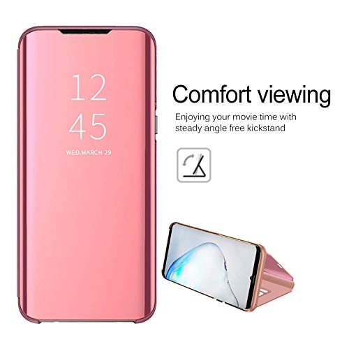 GOGME Funda para Realme 8 Pro/Realme 8 4G (6.4"), Mirror Funda Inteligente, PU/PC Flip Cover Case Espejo Enchapado Window View Protectora Carcasa con Soporte Plegable. Oro Rosa