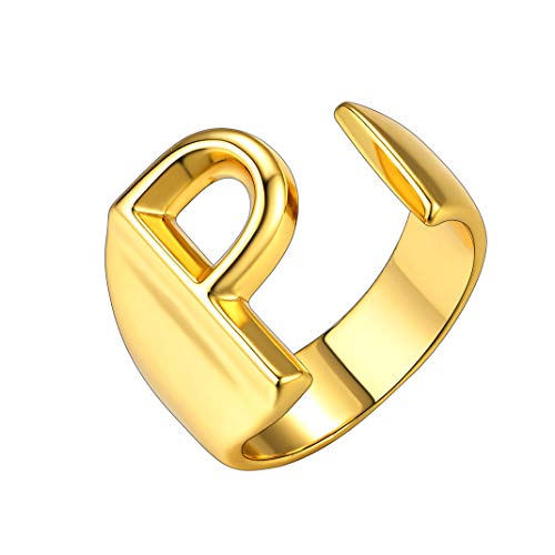 GoldChic Anillos Letras P para Hombres Talla Ajustable Argolla Oro con Iniciales de Nombre