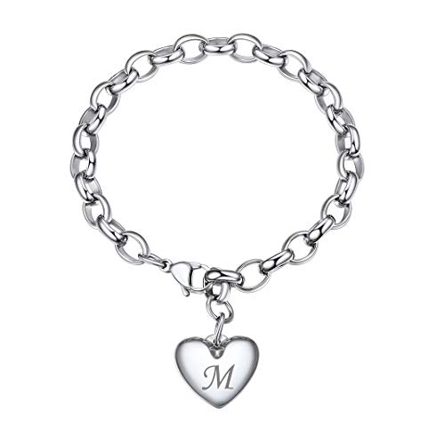 GoldChic Pulsera con Corazon y Letras Personalizables de Acero Pulsera Iniciales de Nombre