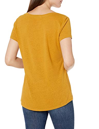 Goodthreads Linen Modal Jersey V-Neck Short-Sleeve T-Shirt Camisa, Tabaco seco, S