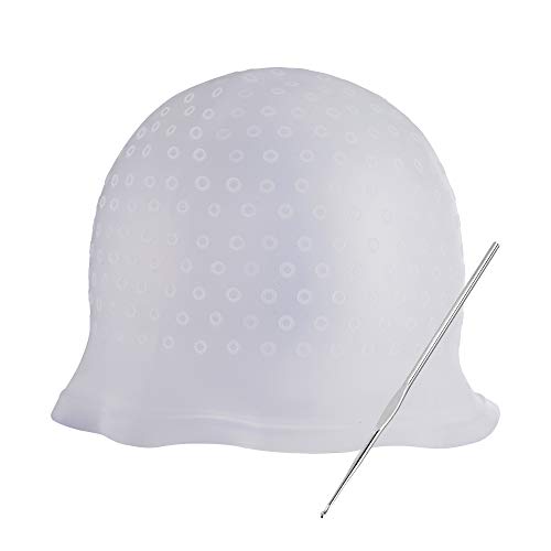 Gorra de Color de Cabello Gorro de Tinte de Silicona Gorro de Peluquería Reutilizable Incluye Aguja de Gancho de Metal, Blanco