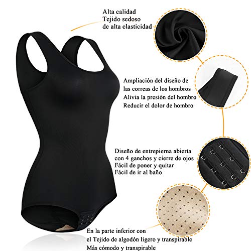 Gotoly Mujer Corsé Shaperwear Bodysuits Fajas Reductoras Mono sin Mangas con Cuello Redondo Corset Reductor Cintura Modelador de Cuerpo Completo (Negro, Small)