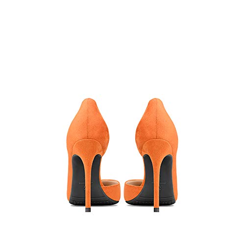 GOXEOU Zapatos de tacón de aguja de tacón de aguja de gamuza de mujer Zapatos de tacón alto D'Orsay Zapatos de tacón de aguja, color Naranja, talla 34 EU